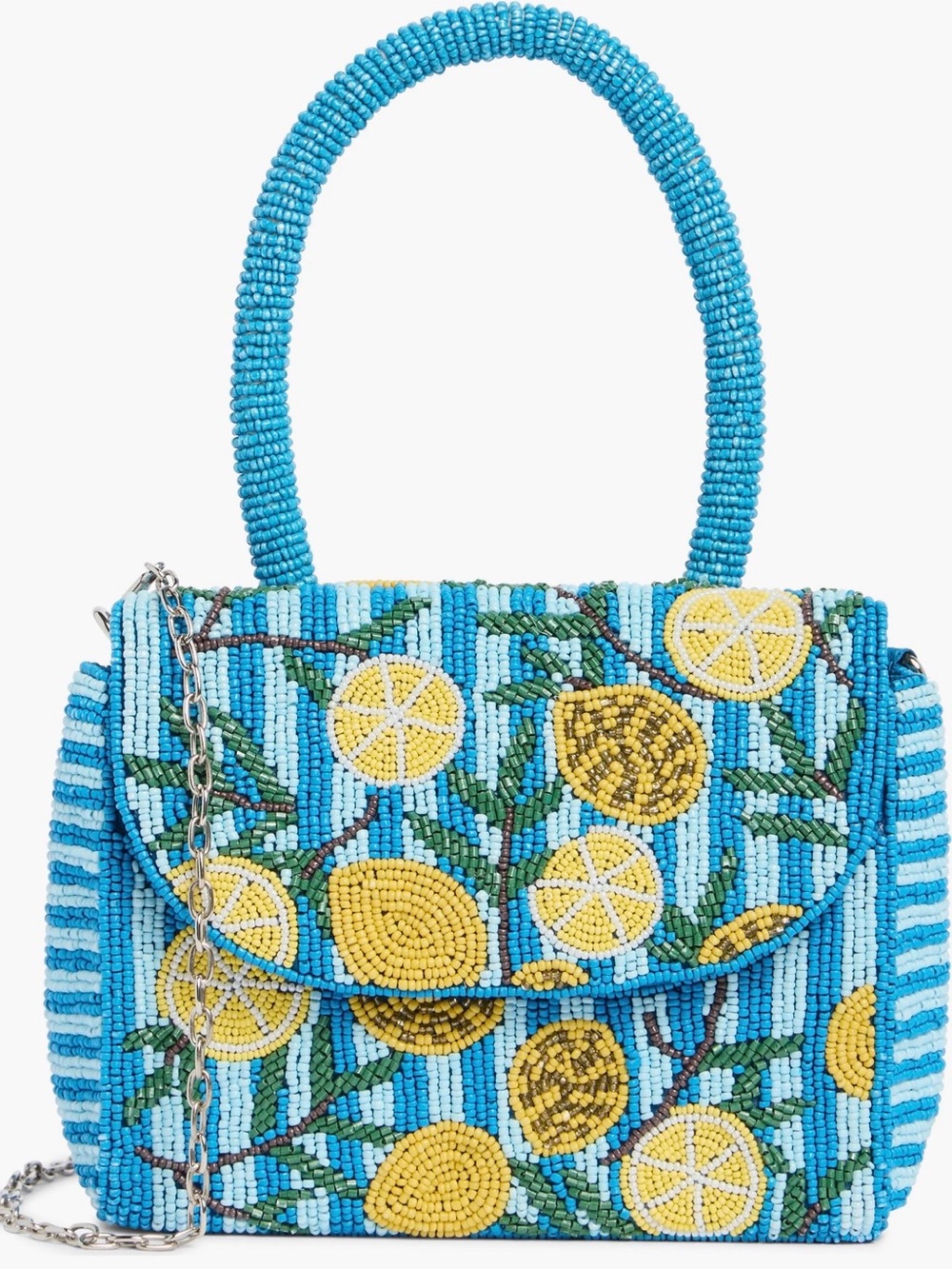 Collection XIIX Beaded Lemon-Print Shoulder Bag in Blue and Yellow